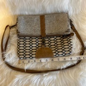 SOLD! 🌺 Myra Bag Upcycled Canvas & Cowhide Small Crossbody Bag S-1516